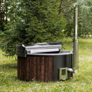 Fiberglass round hot tub (integrated heater) – Burnt wood