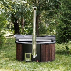 Acrylic round hot tub (external heater) – Burnt wood