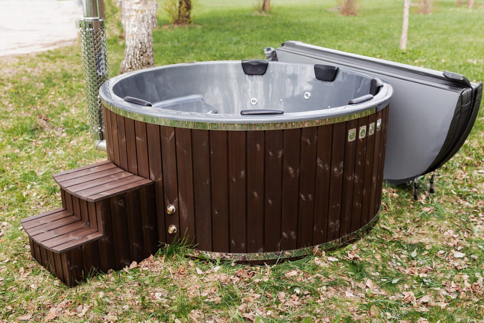Fiberglass round hot tub (integrated heater) – Thermo wood - 13